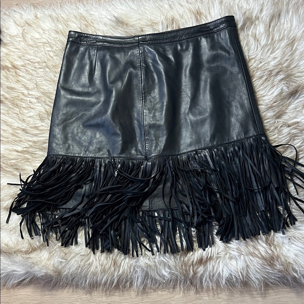Black Fringe Leather Skirt